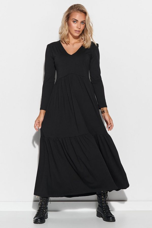 Black Maxi Dress with V-Neckline Discount