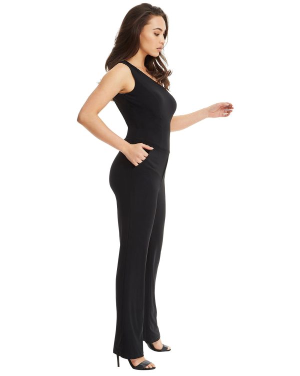 One Shoulder Jumpsuit in Black Sale