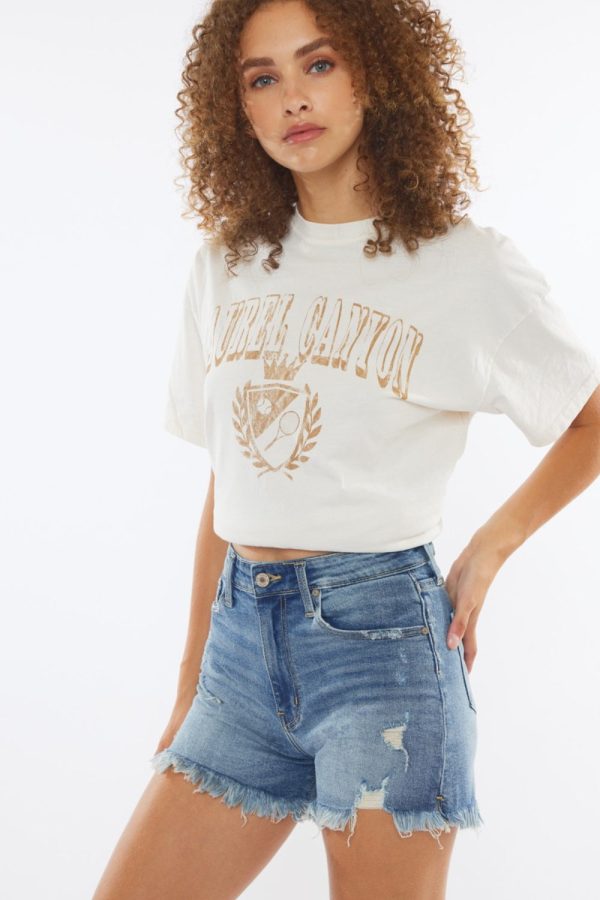 Kancan High Rise Frayed Hem Denim Shorts Sale - Image 3