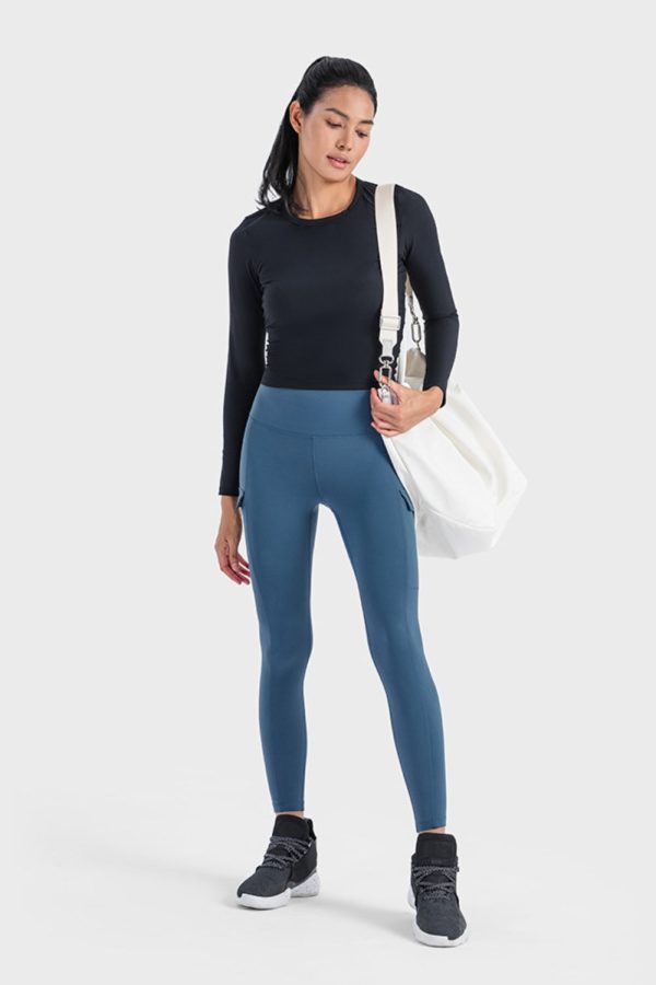 Round Neck Long Sleeve Sports Top For Cheap